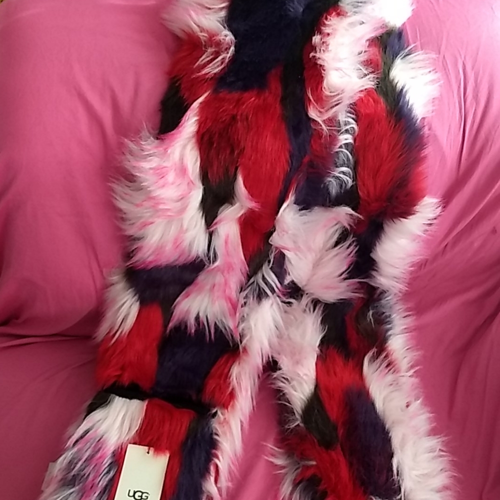 UGG Faux Fur Patchwork Scarf NWT